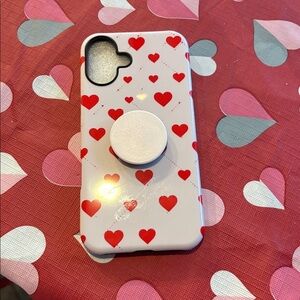 Heart Pattern Phone Case with Stand - Red and White